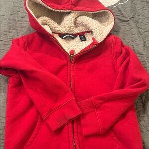 Lands' End Kids Cherry Red Hoodie with Cream Lining
